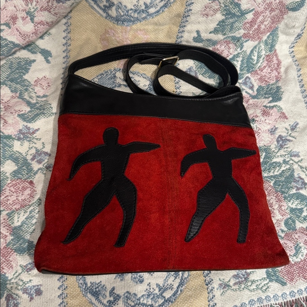 Red and Black Suede Shoulder Bag Made in Canada